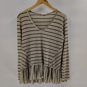Spring Haze Los Angeles Top Size Medium Tan Black Stripe Textured